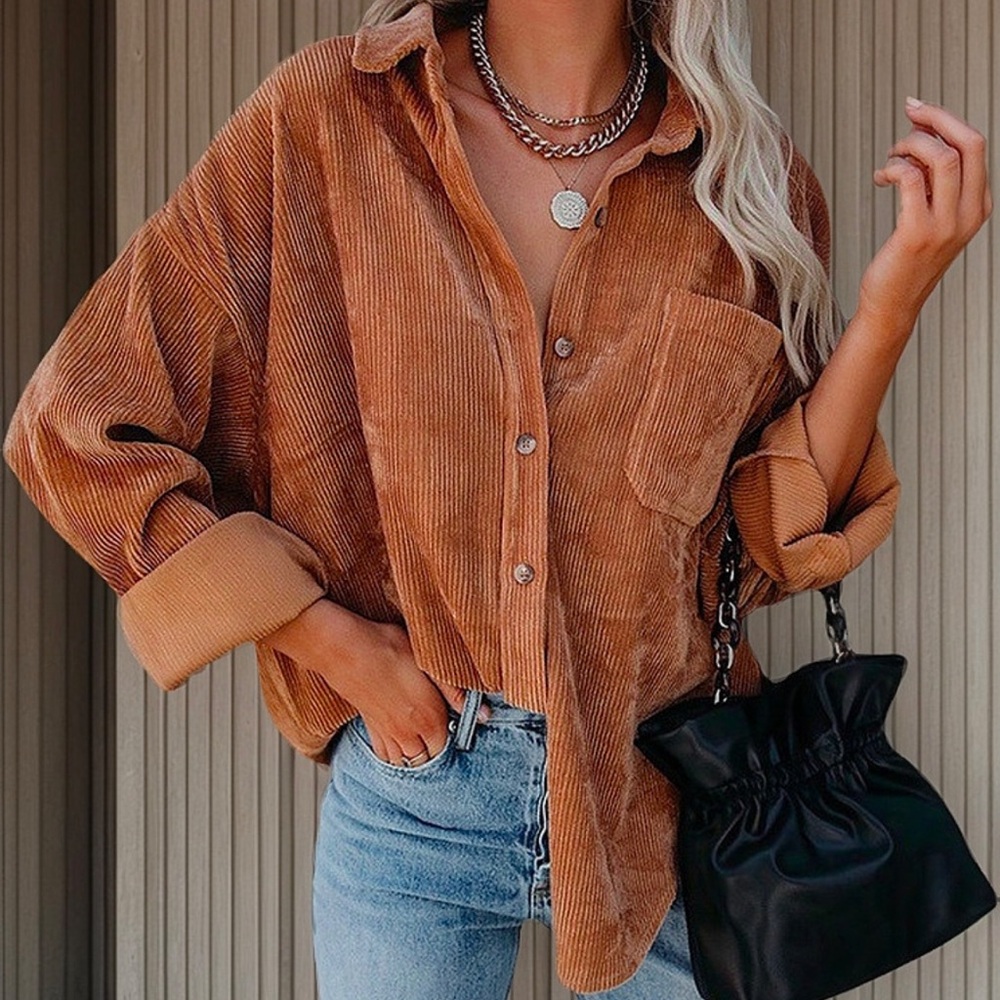 Women's Corduroy Button-Up Shirt - Tan